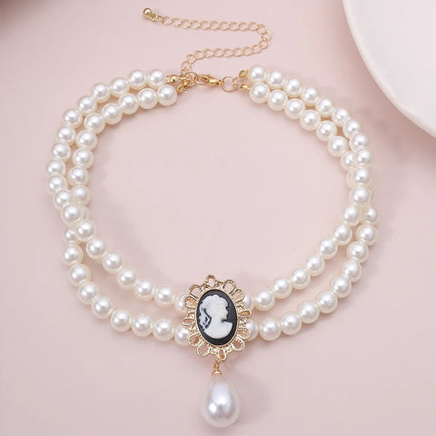 Layered Short Pearl Choker Necklace White Beads Necklace  -JW00173-Veeddydropshipping