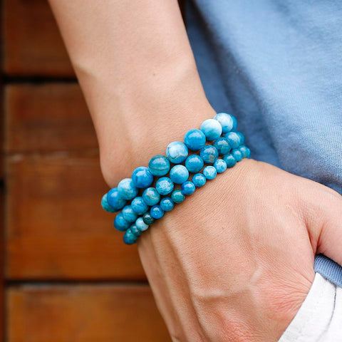 Natural Ocean Blue Apatite Stone Stone Beads Bracelet Women Men-JW00070-Veeddydropshipping