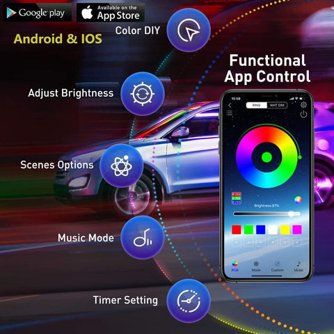 4IN1 Neon LED Strip Car Bottom Underglow Light APP 12V RGB Flexible-AM00082-Veeddydropshipping