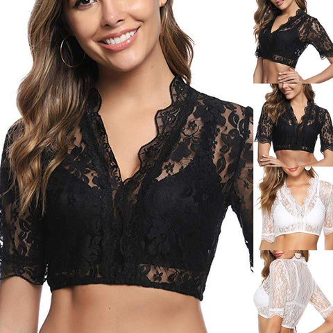 Women Dirndl Blouse Lace Sexy-WF00967-Veeddydropshipping