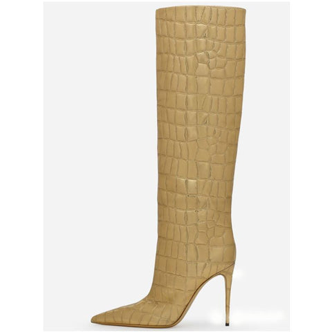 Thin High Heel Long Tube Women&#39;s Boots Stone-BS01054-Veeddydropshipping