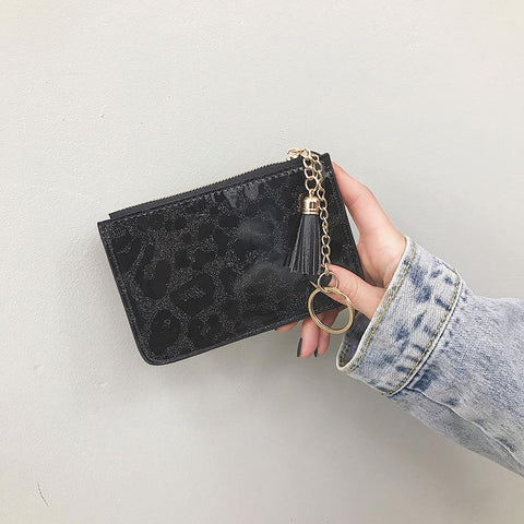 Leopard Leather Small Money Pocket Ladies Card Holder Bag Zipper-BS00612-Veeddydropshipping
