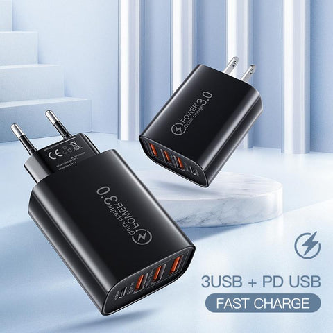 High Quality Travel Home Fast Charger 48W 3A Qc 3.0 USB Type C EU/US Mobile Phone Plug Chargers adapter-PA00355-Veeddydropshipping