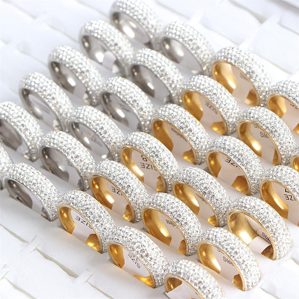 36pcst  Fashion Rhinestones Stainless Steel Rings -JW00415-Veeddydropshipping