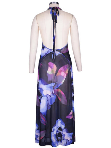 Backless Maxi Dress Women Sexy Purple Print-WF00009-Veeddydropshipping