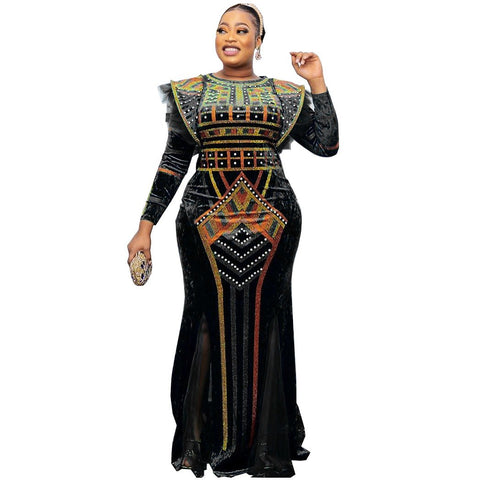 Plus Size Velvet African Party Dresses-WF01516-Veeddydropshipping