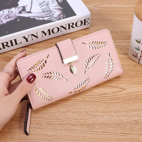 Women Long Wallet Gold Hollow Leaves Pouch Handbag For-BS00203-Veeddydropshipping