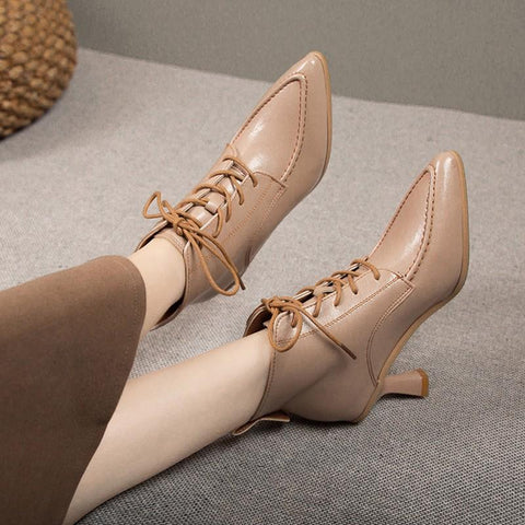 Lace Up Boots Sexy Pointed High Heels Autumn Winter-BS01044-Veeddydropshipping