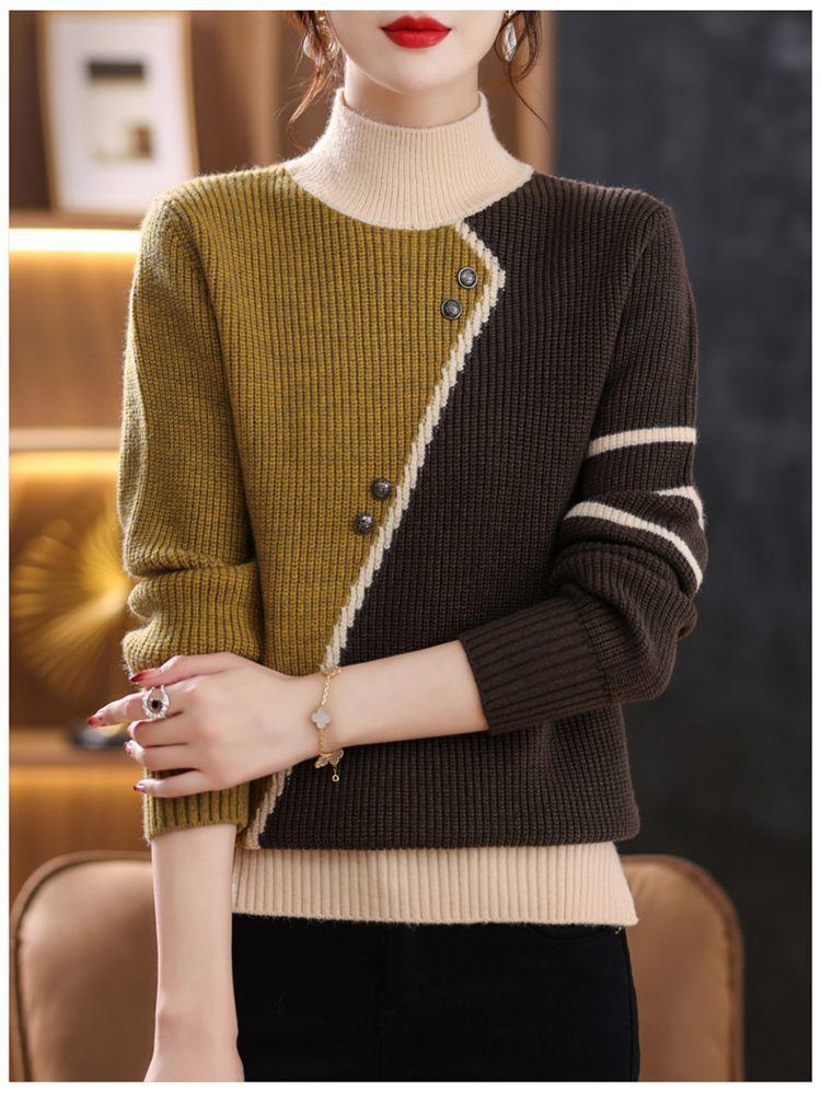 Asymmetrical Striped Button Knitted Splicing Sweaters-WF00098-Veeddydropshipping