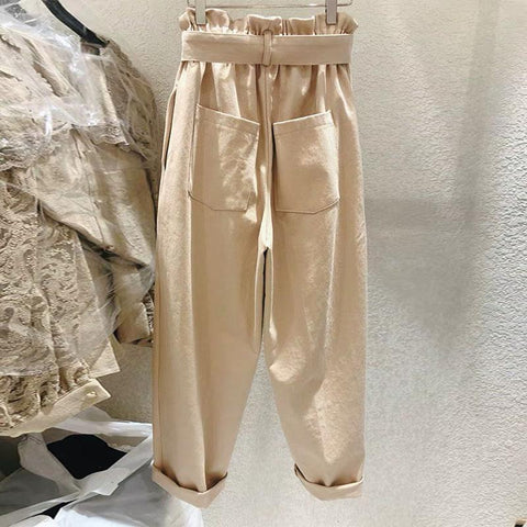 Women Belt High Waist Long Trousers-WF00447-Veeddydropshipping