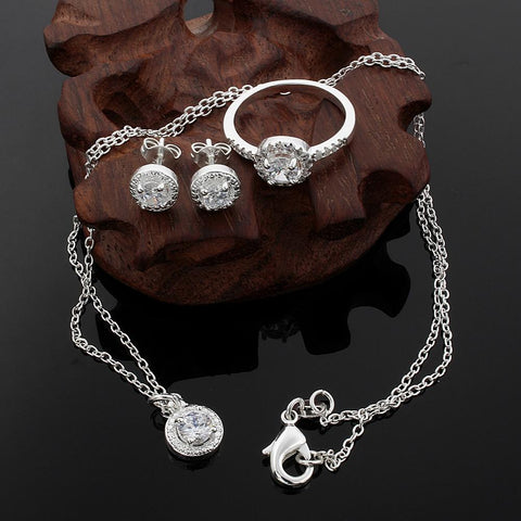 925 Sterling silver Cute Solid  necklace earring ring jewelry Set -JW00235-Veeddydropshipping
