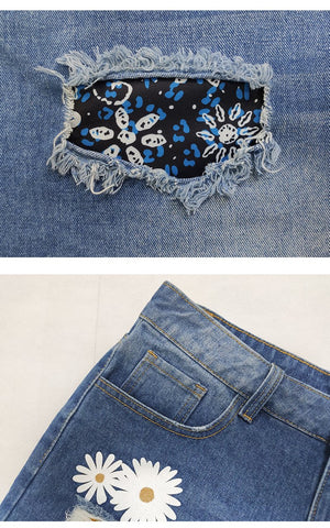 Women Fashion Ripped Printed Jeans Loose Pants-WF00432-Veeddydropshipping