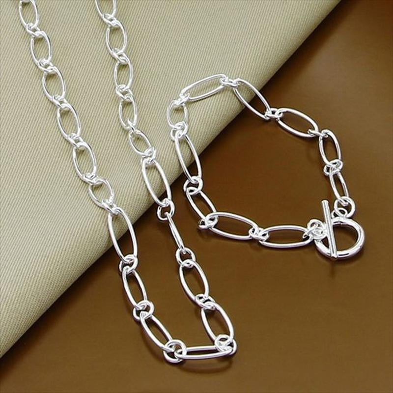 925 Silver Jewelry Set Necklace Bracelet Set For Women  -JW00231-Veeddydropshipping