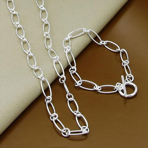 925 Silver Jewelry Set Necklace Bracelet Set For Women  -JW00231-Veeddydropshipping