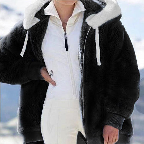 Fashion Simple Casual Loose Plush Zipper Hooded Jacket-Veeddydropshipping