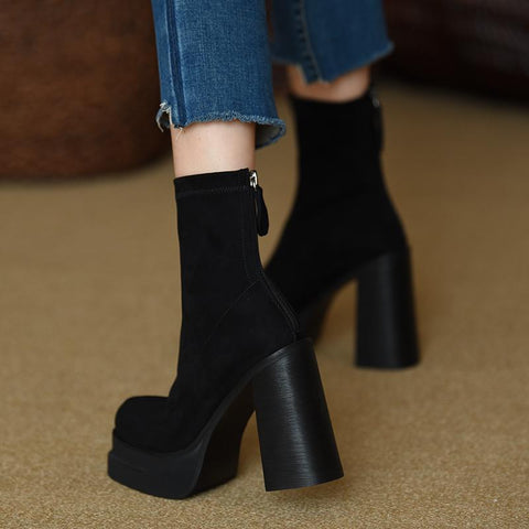 Designer Winter Punk Style Ankle Female Black Social-BS00951-Veeddydropshipping