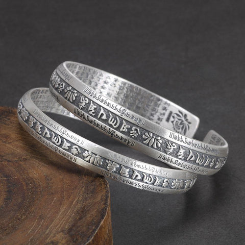 999 Pure Silver  Bangle Engraved Heart  Retro Lovers Men Bracelets-JW00127- Veeddydropshipping