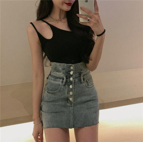 Vintage High Waist Denim Skirt-WF00614-Veeddydropshipping