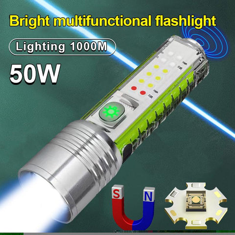 50W Super Bright LED Flashlight Rechargeable Flashlight With Side Light-TI00800-Veeddydropshipping