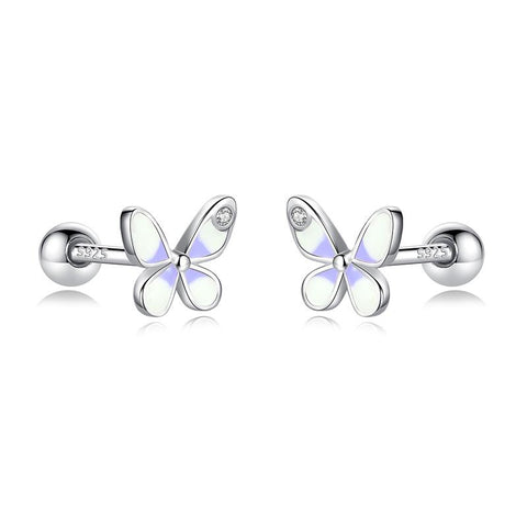 Real 925 Sterling Silver Fashion Sweet Butterfly Screw Stud Earrings -JW01432-Veeddydropshipping