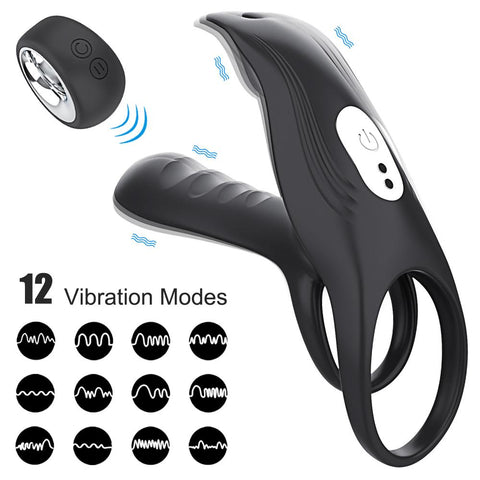 Ejaculation Couples Delay Penis Vibrator with Double Cock Ring Nipples Massager -BH01170-Veeddydropshipping