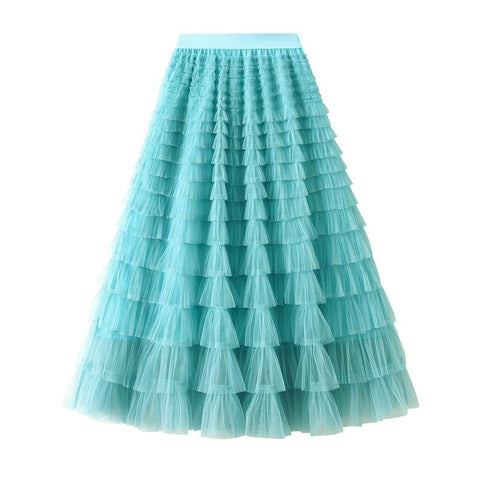 Party Skirt Elastic High Waist Long Tulle Skirt-WF00425-Veeddydropshipping