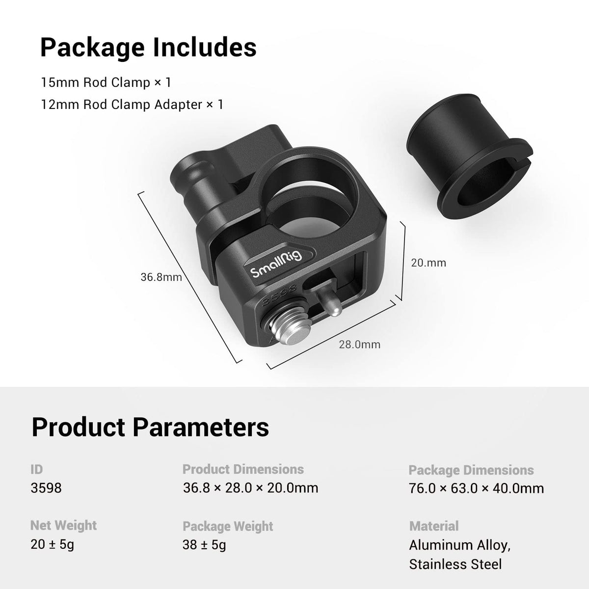 SmallRig 12mm/15mm Single Rod Clamp For SmallRig Cage To Provide -CE00492-Veeddydropshipping