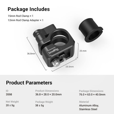 SmallRig 12mm/15mm Single Rod Clamp For SmallRig Cage To Provide -CE00492-Veeddydropshipping