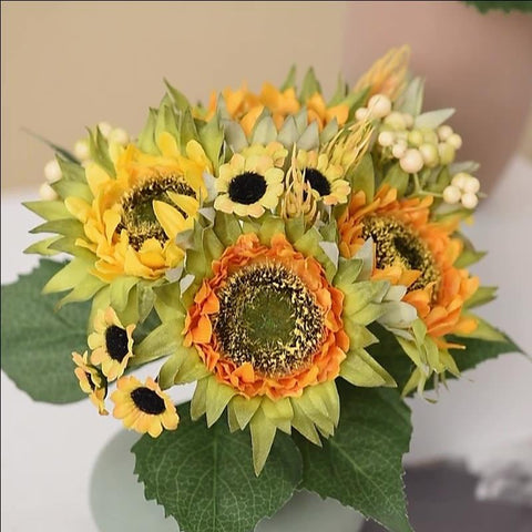 Sunflower Artificial Flowers Silks Bouquet For Wedding-HA00710-Veeddydropshipping