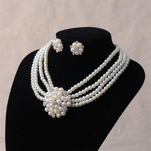 Wedding Jewelry Sets Pearl Necklace Stud -JW00367-Veeddydropshipping