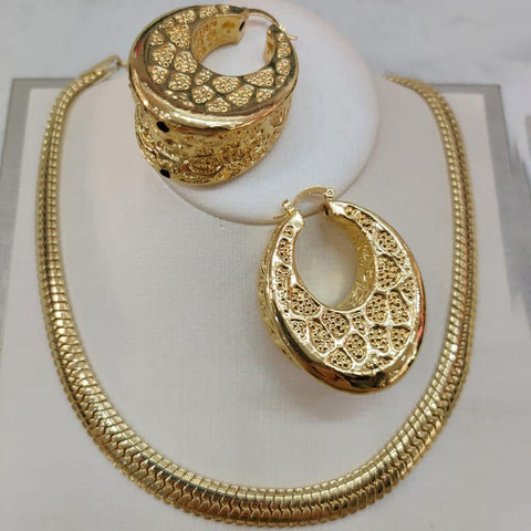 Gold Plated Jewelry Set for Women Round Earrings Pendant  -JW00314-Veeddydropshipping