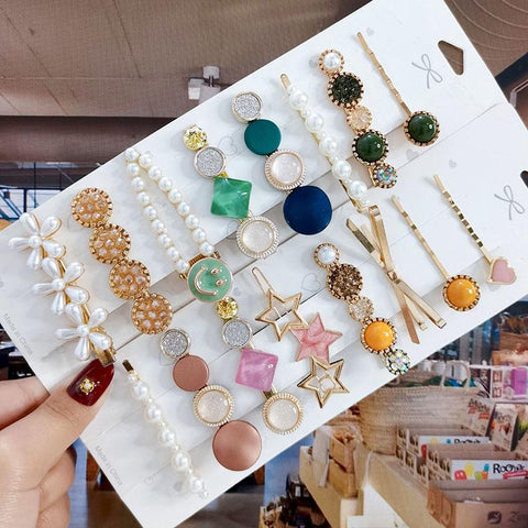 Pearl Crystal Acrylic Hair Clips Set For Women  -JW00482-Veeddydropshipping