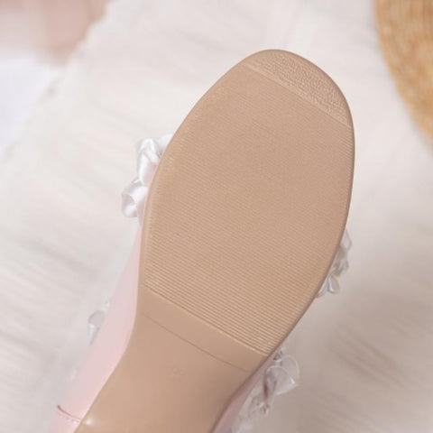 Mary Jane Lace Metal Buckle Girls High Heel Bow Princess-BS00882-Veeddydropshipping