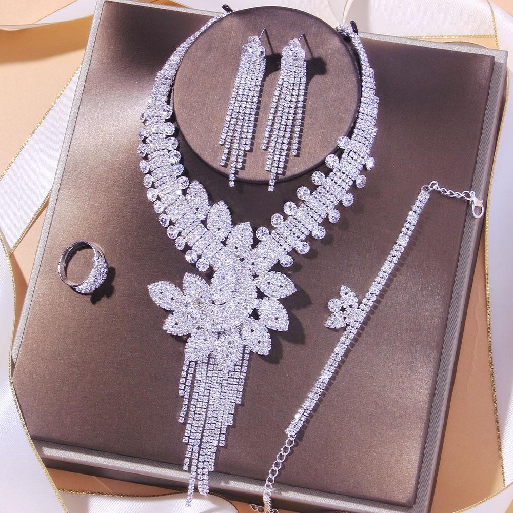 Luxury Flowers Rhinestone Bridal Jewelry Sets  -JW00353-Veeddydropshipping