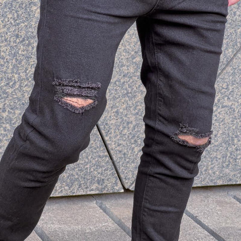 Ripped Slim Pencil Jeans Pants Male Fashion Solid Hip-MF00576-Veeddydropshipping