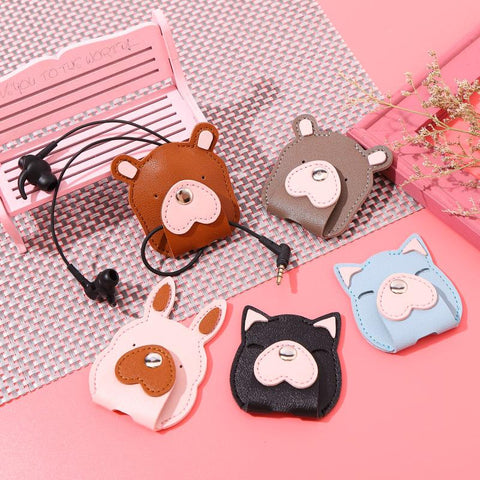 1PC Cute Animal Leather Cable Winder Cartoon Data Cable Headphone Wire Cable Organizer Mobile Phone-PA00935-Veeddydropshipping