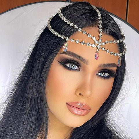 Indian Rhinestone  Water Drop Forehead Chain Headband Hair  -JW00510-Veeddydropshipping