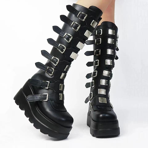 Knee High Boots Punk Black Sexy Motorcycles Boots-BS00962-Veeddydropshipping