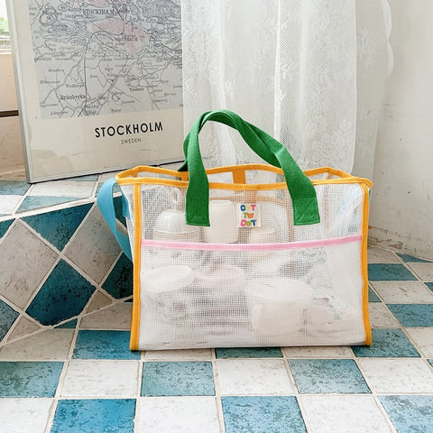 2023 summer New Vacation Contrast Color Mesh Large-capacity-TB00196-Veeddydropshipping