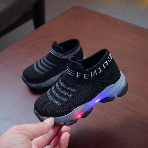 Kids Sneakers Children Baby Girls Boys Letter Mesh Led Luminous Socks-TB00096-Veeddydropshipping