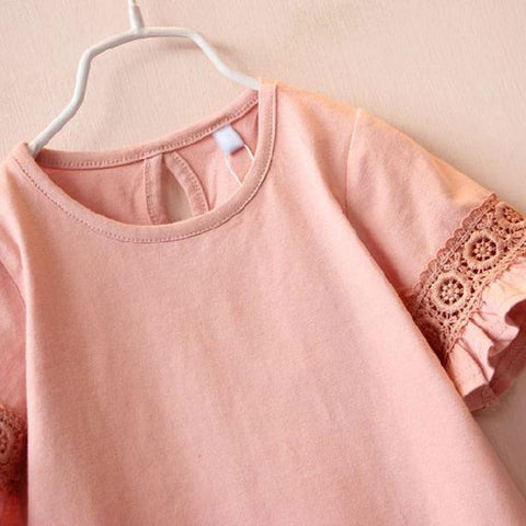 Girls Baby T-shirt Round Neck Lace Short Sleeve-Veeddydropshipping