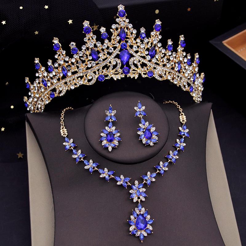 Luxury Crystal Crown Jewelry Sets Bridal Necklace Earring Set  -JW00294-Veeddydropshipping