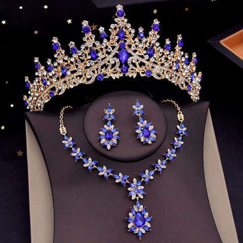 Luxury Crystal Crown Jewelry Sets Bridal Necklace Earring Set  -JW00294-Veeddydropshipping