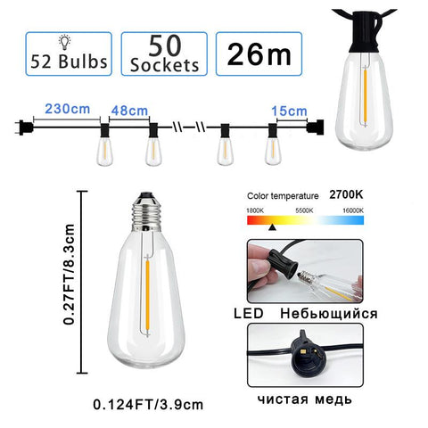 ST38 Globe Outdoor LED String Lights Plastic Shatterproof Bulbs Waterproof-TI00906-Veeddydropshipping