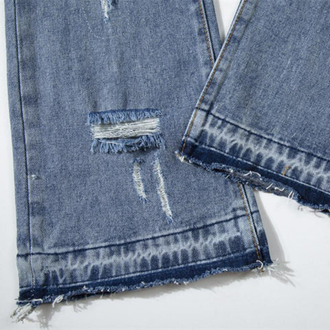 Block Patchwork Hole Ripped Men Flare Jeans Trousers Hip Hop-MF00565-Veeddydropshipping