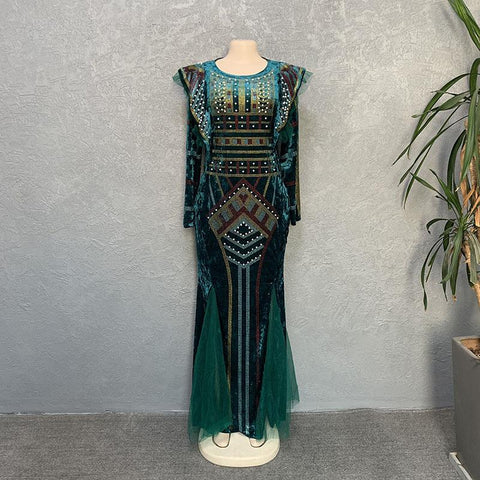 Plus Size Velvet African Party Dresses-WF01516-Veeddydropshipping