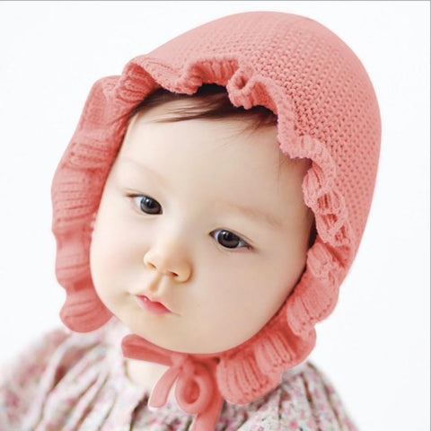 Spring Newborn Baby Hats Handmade Wool Ear Knitting Hats Monolayer Lotus-TB00464-Veeddydropshipping