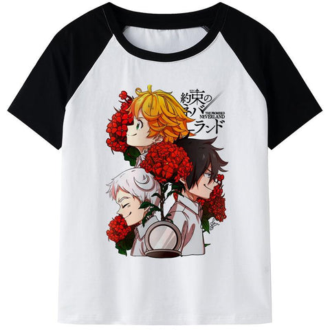 Anime clothing T-shirt, men's Emma Norman Ray printed casual T-shirt-Veeddydropshipping