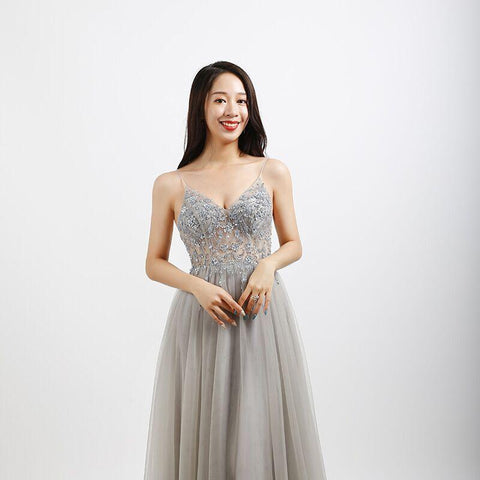 Beaded Crystal Long Sexy Prom Dresses-Veeddydropshipping