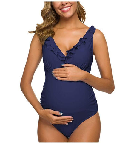 Pregnant Woman Sexy Swimsuit Maternity Solid Backless Bikinis Falbala Ruffle Beachwear-OS00228-Veeddydropshipping